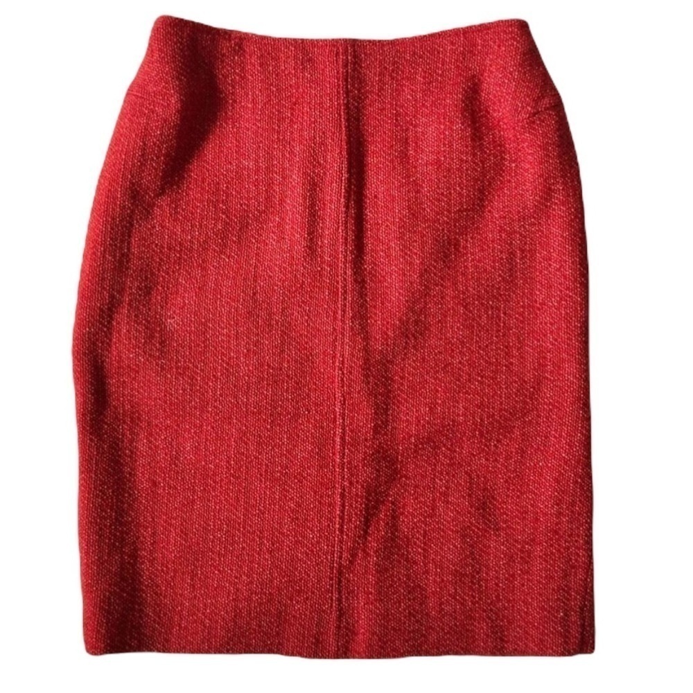 Philippe Adec Paris Wool Blend Boucle Pencil Skirt Red M 8/10
